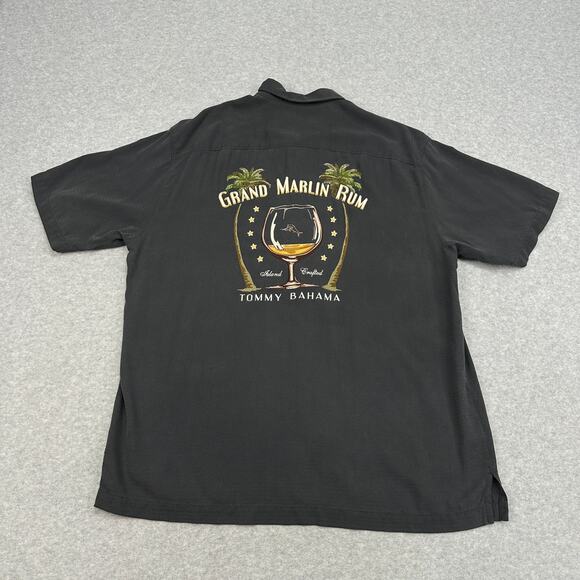 Tommy Bahama Shirt 'Grand Marlin Rum' Silk Mens L Black Tropical Island Bar Top - Picture 6 of 9